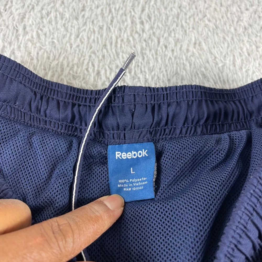 Reebok Navy Blue Athletic Track Pants Side Stripe Mens Size L Polyester